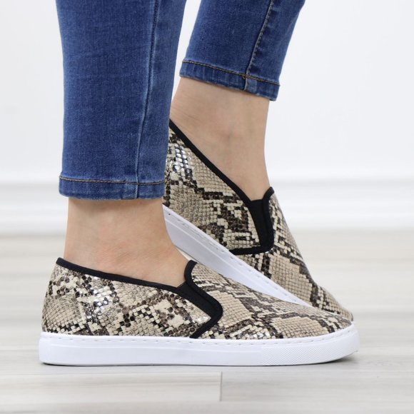 Snake Python Skin Print Fashion Slip On Sneakers Shoes - Picture 3 of 14